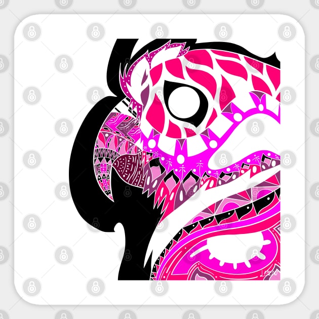 pink parrot ecopop guacamaya bird in mexican pattern art Sticker by jorge_lebeau